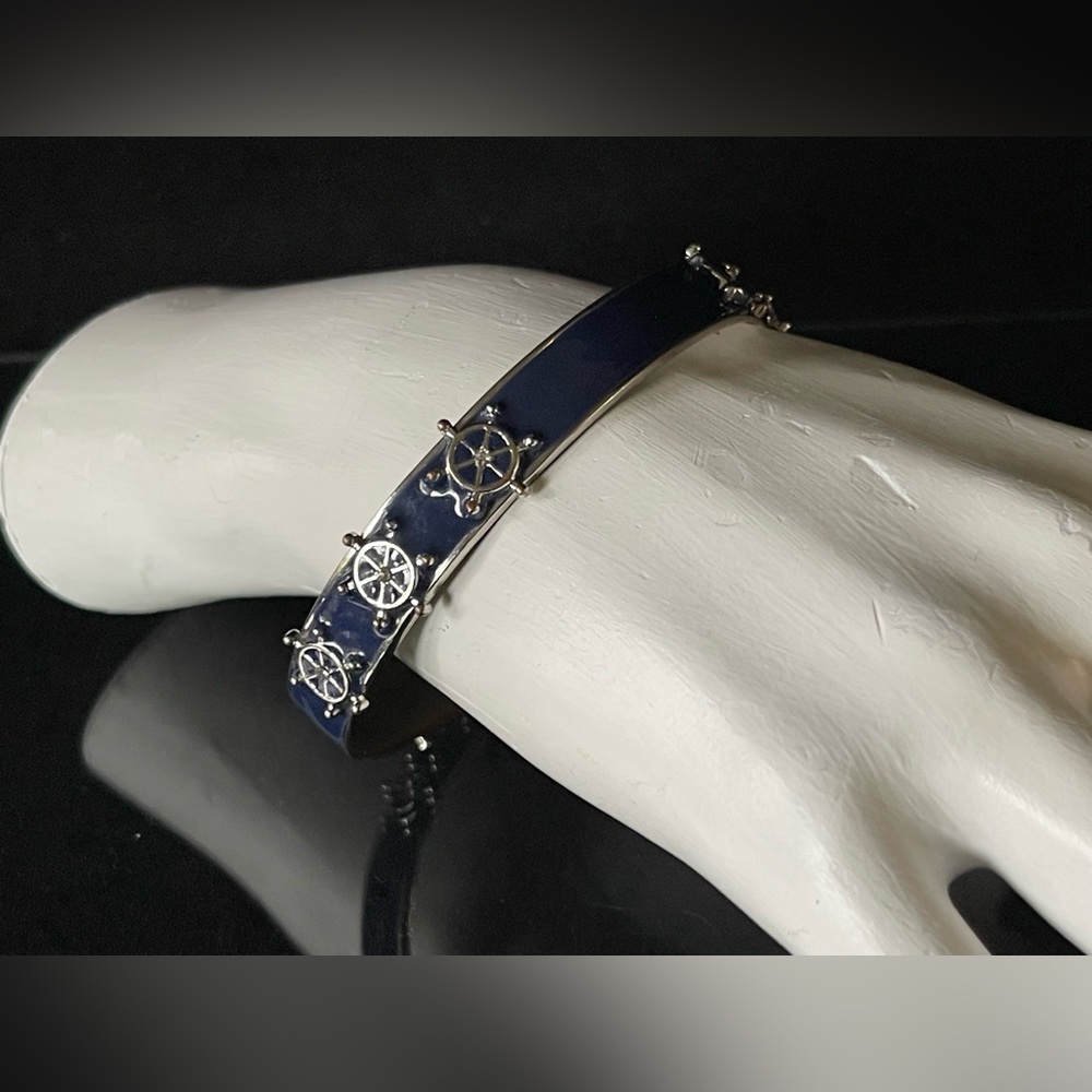 Vintage nautical, blue and silver tone bangle bracelet